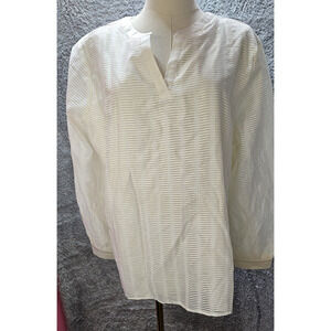 Chico's‎ NWT Size 3 Shadow Textured Stripe Popover Top Blouse Ecru Ivory XL